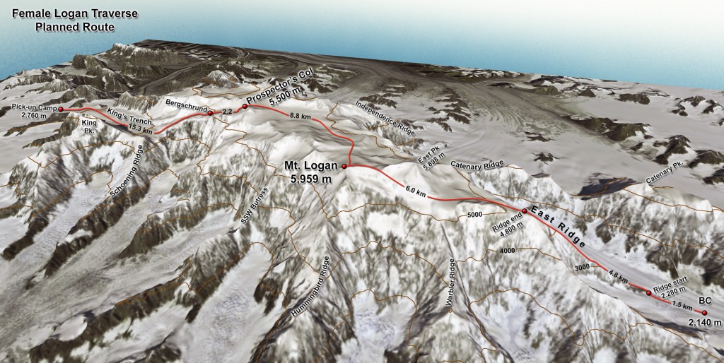 Mount Logan Solo traverse planned route