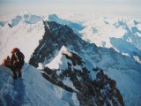 Descending from the summit, south summit and Lhotse in the background