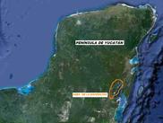 Mapa satelital de la Península de Yucatán y Área de la Expedición Kayak "Isla Chetumal"