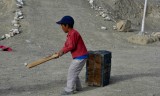 Improvised bat, ball and stumps, Photoksar, playing after school