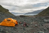 Campamento al pie del frente del glaciar.