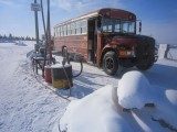 The Adventure Bus fuelling up at Eagle Plain