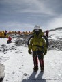 Becky leaving the south col post summiting!