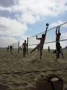 Chris spiking on Arie on Santa Monica Beach